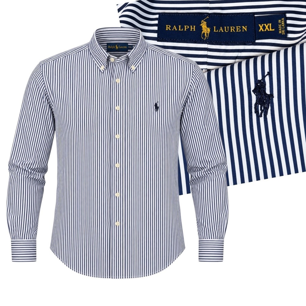 Ralph Lauren Button Down Shirt Mens XXL Blue White Striped Long Sleeve Pony Logo